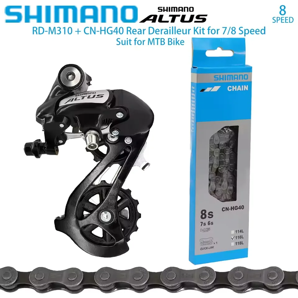 SHIMANO RD-M310 ALTUS Rear Derailleur Smart Cage with HG40 HYPERGLIDE 7/8s Speed Chain Suit for MTB Bike Original Bicycle Parts
SHIMANO RD-M310 ALTUS Rear Derailleur Smart Cage with HG40 HYPERGLIDE 7/8s Speed Chain Suit for MTB Bike Original Bicycle Parts