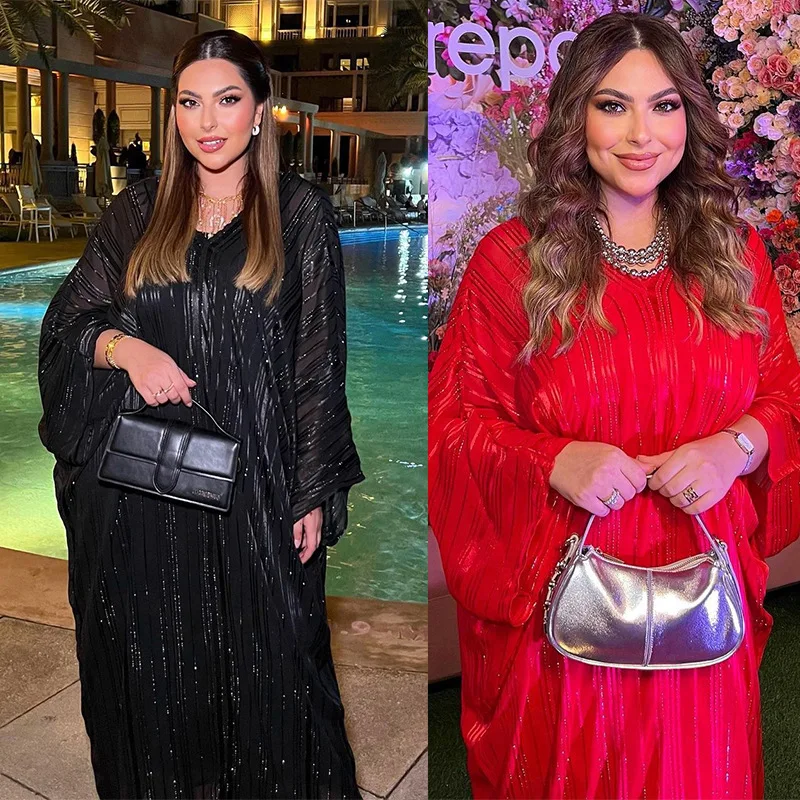 Modest Muslim Abaya Fashion Evening Party Dresses Abaya Shiny Jacquard Robe Long Sleeves Two-piece Set with Inner Dress
Modest Muslim Abaya Fashion Evening Party Dresses Abaya Shiny Jacquard Robe Long Sleeves Two-piece Set with Inner Dress