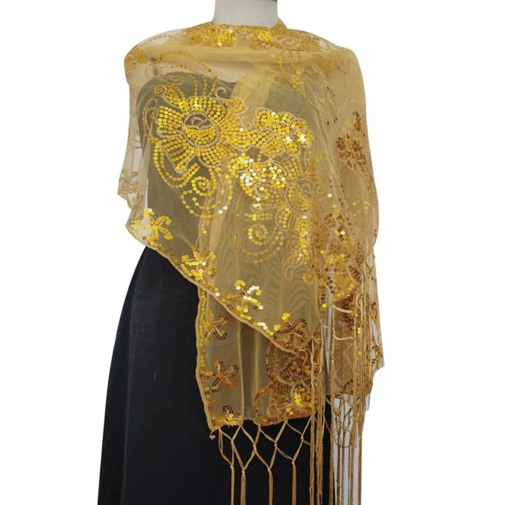 Women Evening Dress Wedding Shawl Solid Color Sequined Flower Chiffon Silky Scarf Tassel Long Soft Wrap Shawl
Women Evening Dress Wedding Shawl Solid Color Sequined Flower Chiffon Silky Scarf Tassel Long Soft Wrap Shawl