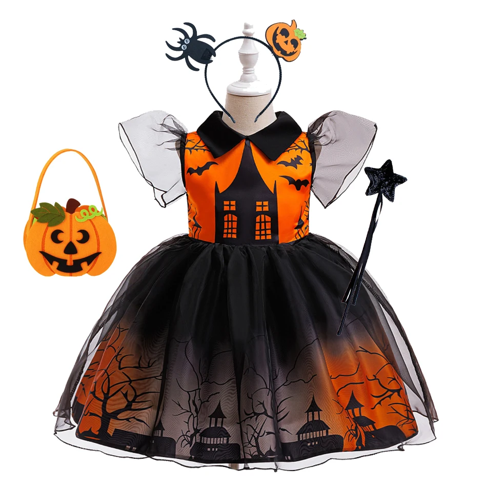 Платье для Хэллоуина длиной до колена с рисунком замка призраков для девочек, пышное оранжево-черное сетчатое карнавальное платье-пачка для девочек, загадочная одежда ASQ03
Платье для Хэллоуина длиной до колена с рисунком замка призраков для девочек, пышное оранжево-черное сетчатое карнавальное платье-пачка для девочек, загадочная одежда ASQ03