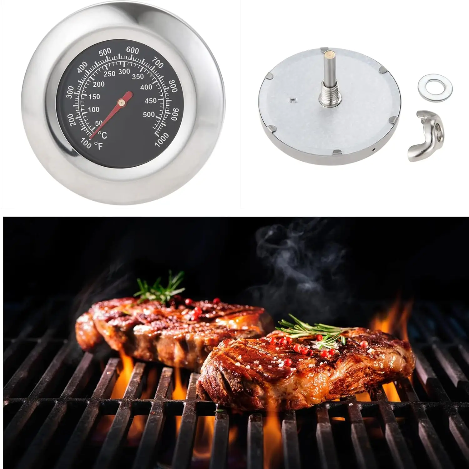 100℉-1000℉ Thermometer 50°C - 500°C Stainless Steel Gauge fit for Universal Ovens Fixed Thread M10*1 BBQ Pit Smoker Grill Temp
100℉-1000℉ Thermometer 50°C - 500°C Stainless Steel Gauge fit for Universal Ovens Fixed Thread M10*1 BBQ Pit Smoker Grill Temp