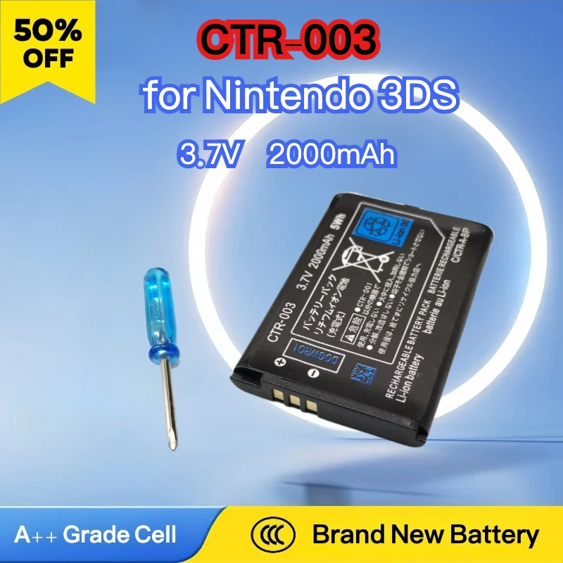 Brand New 3.7V 2000mAh CTR-003 Rechargeable Lithium-ion Battery for Nintendo 3DS With Screwdriver + Repair Tool Kit Pack
Brand New 3.7V 2000mAh CTR-003 Rechargeable Lithium-ion Battery for Nintendo 3DS With Screwdriver + Repair Tool Kit Pack