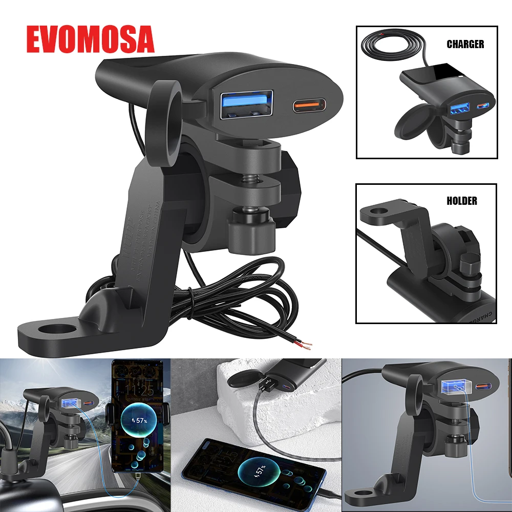 DC12V-24V Motorcycle QC3.0 USB Fast Charger Socket Handlebar Dual USB Socket Type-C +A Waterproof Power Supply Adapter Bracket
DC12V-24V Motorcycle QC3.0 USB Fast Charger Socket Handlebar Dual USB Socket Type-C +A Waterproof Power Supply Adapter Bracket