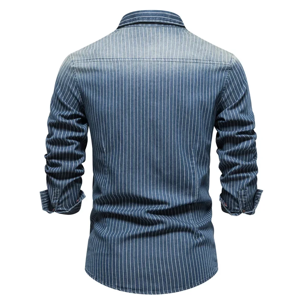 Denim Shirts Men Cotton Striped Stretch Long Sleeve Black Cargo Jean Shirt Quality Blouses Casual Slim Cowboy Shirts For Men
Denim Shirts Men Cotton Striped Stretch Long Sleeve Black Cargo Jean Shirt Quality Blouses Casual Slim Cowboy Shirts For Men