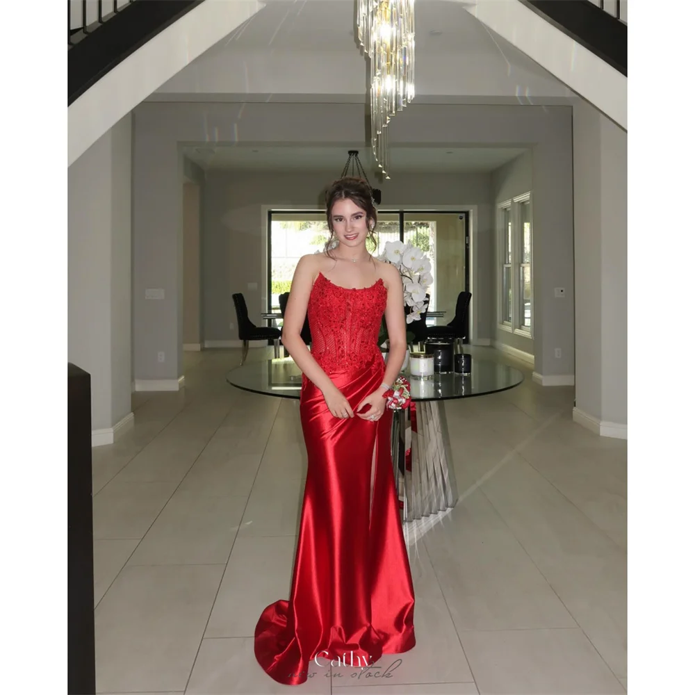 Cathy Customized Red Strapless Mermaid Prom Dresses Sequinned Appliques vestidos de noiva Sleeveless Side Split Evening Dress
Cathy Customized Red Strapless Mermaid Prom Dresses Sequinned Appliques vestidos de noiva Sleeveless Side Split Evening Dress