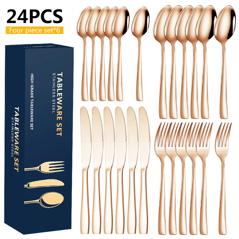 24Pcs Thicken Stainless Steel Dinner Gold Dinnerware Set Spoon Knife Fork Cutlery Set Kitchen Restaurant Tableware Sets With Box
24Pcs Thicken Stainless Steel Dinner Gold Dinnerware Set Spoon Knife Fork Cutlery Set Kitchen Restaurant Tableware Sets With Box