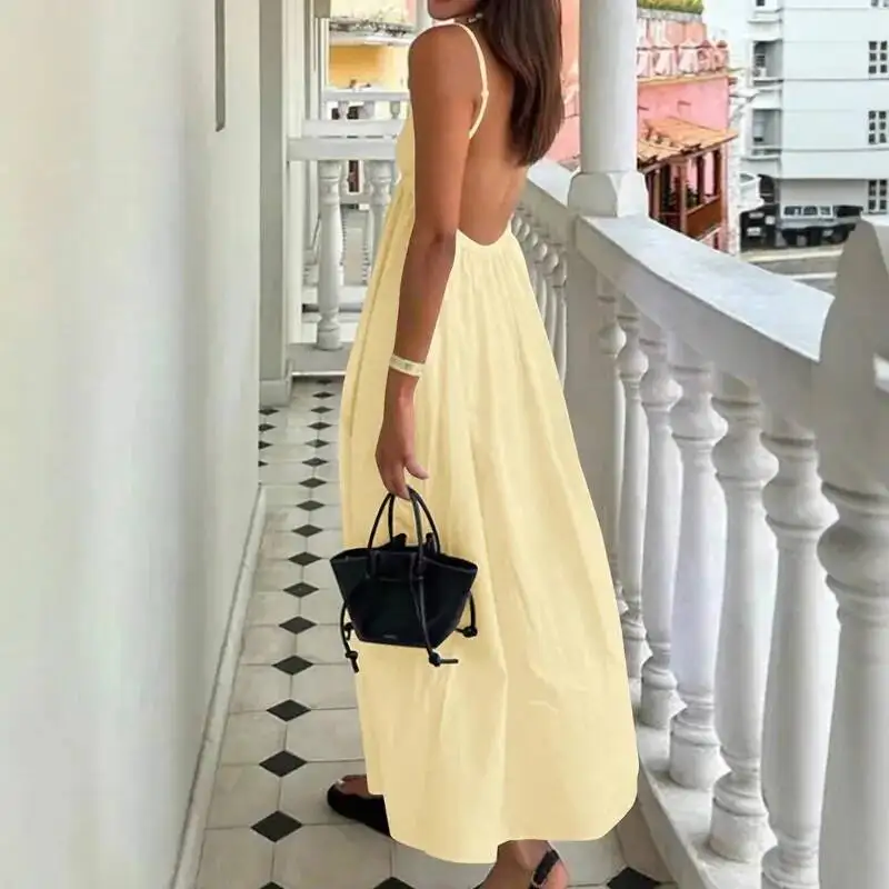 Women's Backless Midi Dresses 2026 Summer Waistband V Neck Solid Pullover High Waist Loose Fit Camisole A-line New Chic Vestidos
Women's Backless Midi Dresses 2026 Summer Waistband V Neck Solid Pullover High Waist Loose Fit Camisole A-line New Chic Vestidos