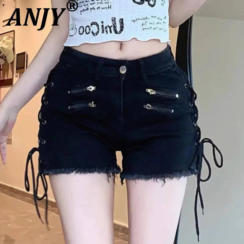 ANJY Summer New Women Waste Land Dark Style Trendy Washed Denim Shorts Fashion Zipper Frayed Edges Bandage Chic Hot Pants A22267
ANJY Summer New Women Waste Land Dark Style Trendy Washed Denim Shorts Fashion Zipper Frayed Edges Bandage Chic Hot Pants A22267