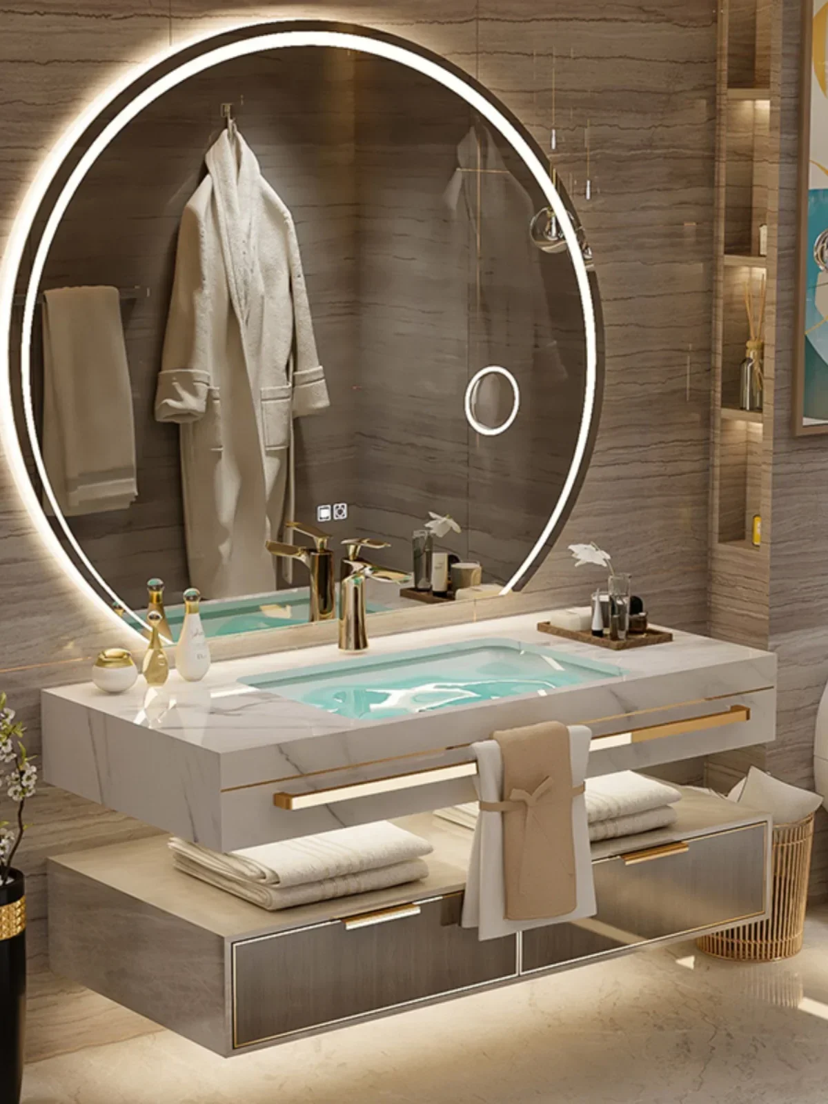 15 Light Luxury Solid Wood Stone Plate Seamless Basin Bathroom Cabinet Combination Smart Washbasin Wash Basin Double Basin Bathr
15 Light Luxury Solid Wood Stone Plate Seamless Basin Bathroom Cabinet Combination Smart Washbasin Wash Basin Double Basin Bathr