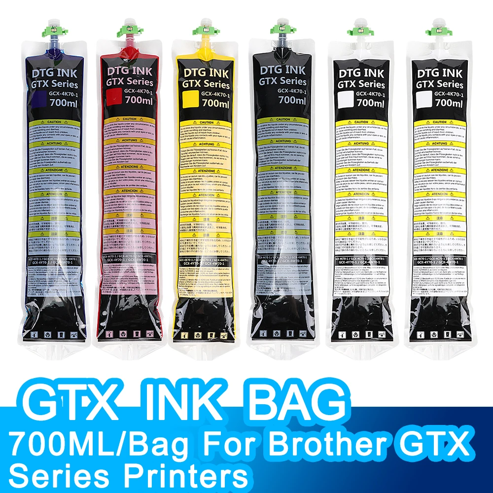 700ML/Bag GTX Ink Bag With One Time Chip DTG Ink Bag For Brother GTX-422 GTX-423 GTX-425 GTX-600 GTXPRO GTX Ink Bag Printer
700ML/Bag GTX Ink Bag With One Time Chip DTG Ink Bag For Brother GTX-422 GTX-423 GTX-425 GTX-600 GTXPRO GTX Ink Bag Printer