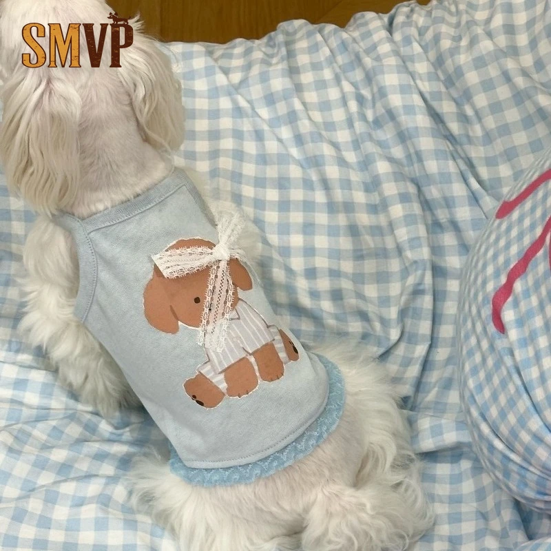 Summer Light Blue Cartoon Puppy Printed Lace Hem Decoration Fresh and Cute Pet Kitten Puppy Suspender Vest Pet Clothes
Summer Light Blue Cartoon Puppy Printed Lace Hem Decoration Fresh and Cute Pet Kitten Puppy Suspender Vest Pet Clothes