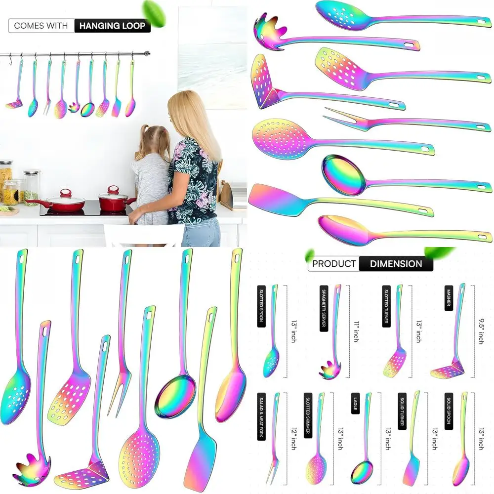 Набор кухонных принадлежностей из 9 предметов из нержавеющей стали: ковш, ложки с прорезями, токары, давилка, вилка, скиммер, сервер спагетти, термостойкий
Набор кухонных принадлежностей из 9 предметов из нержавеющей стали: ковш, ложки с прорезями, токары, давилка, вилка, скиммер, сервер спагетти, термостойкий