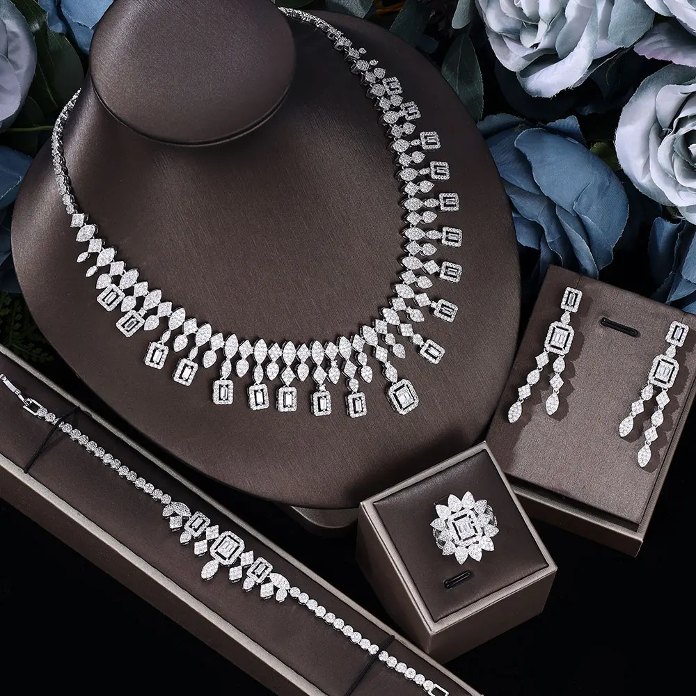 Famous Brand 4pcs Bridal Zirconia Full Jewelry Sets For Women Party, Dubai Nigeria CZ Crystal Wedding Jewelry Sets
Famous Brand 4pcs Bridal Zirconia Full Jewelry Sets For Women Party, Dubai Nigeria CZ Crystal Wedding Jewelry Sets