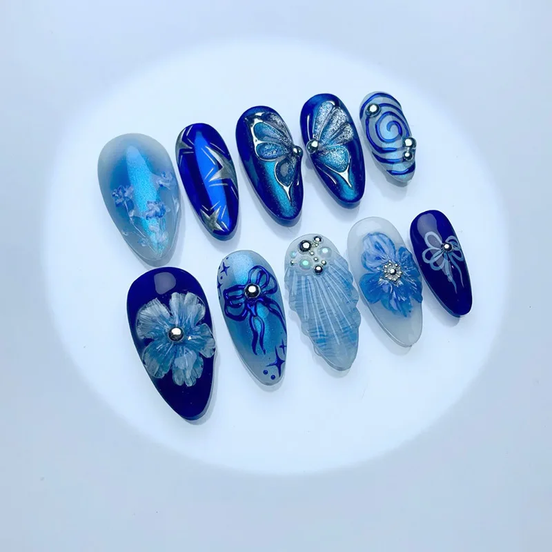 24pcs 3D Ocean Blue Press-On Nails - Butterfly & Pearl Shell Design With Luxurious Details Medium Almond False Nails
24pcs 3D Ocean Blue Press-On Nails - Butterfly & Pearl Shell Design With Luxurious Details Medium Almond False Nails