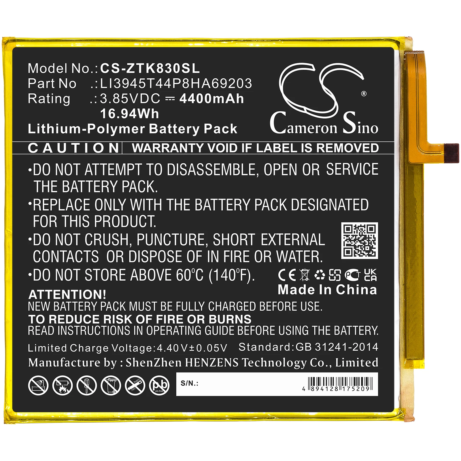 Сменная батарея CS для ZTE Grand X View 2, Zpad 8, K83, K83V, PN: LI3945T44P8HA69203, 4400 мАч / 16,94 Вт·ч
Сменная батарея CS для ZTE Grand X View 2, Zpad 8, K83, K83V, PN: LI3945T44P8HA69203, 4400 мАч / 16,94 Вт·ч