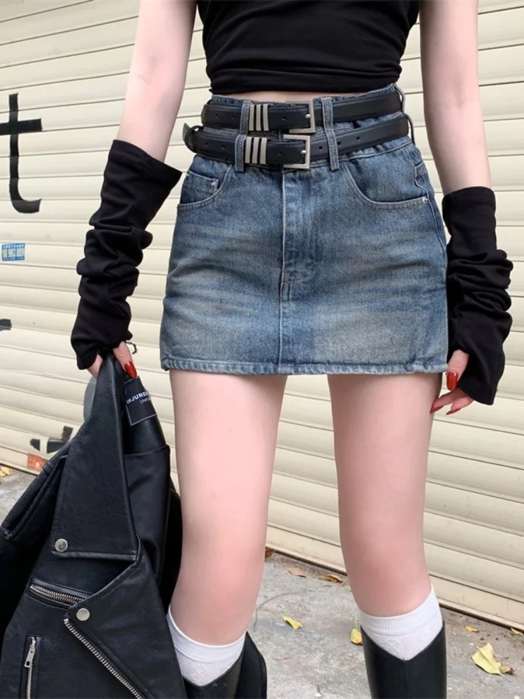 Retro American Design Blue Denim Skirt Women's Autumn Season Double Belt Hot Girl Short Bodycon Skirt Pants
Retro American Design Blue Denim Skirt Women's Autumn Season Double Belt Hot Girl Short Bodycon Skirt Pants