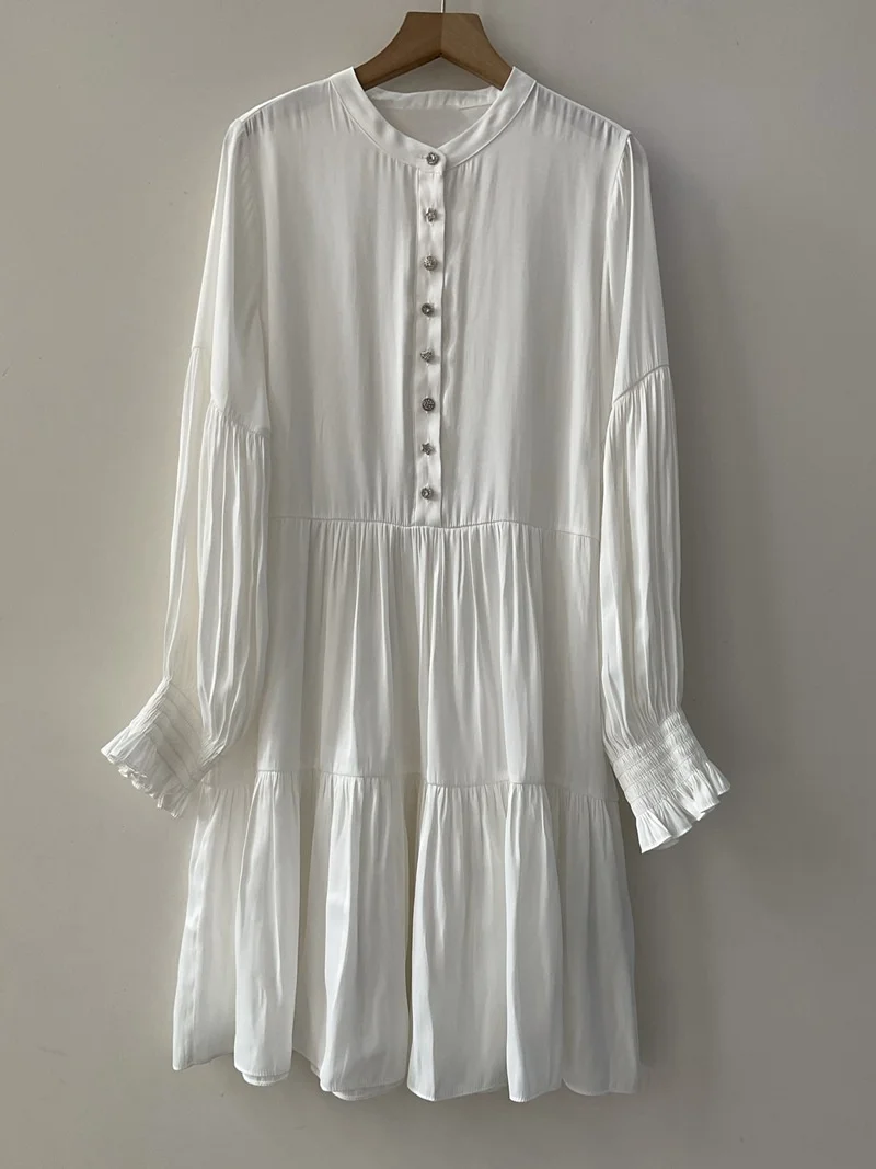 Buttons Decoration Female White Pleated Dress Ruffles Stitching Long Sleeve Round Neck High Waist Fashion Casual Mini Robe
Buttons Decoration Female White Pleated Dress Ruffles Stitching Long Sleeve Round Neck High Waist Fashion Casual Mini Robe