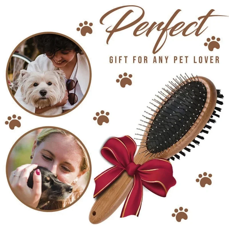 Double Sided Dog Brush with Solid Wood Handle Professional Pet Grooming Slicker Brush for Shedding Tangles
Double Sided Dog Brush with Solid Wood Handle Professional Pet Grooming Slicker Brush for Shedding Tangles