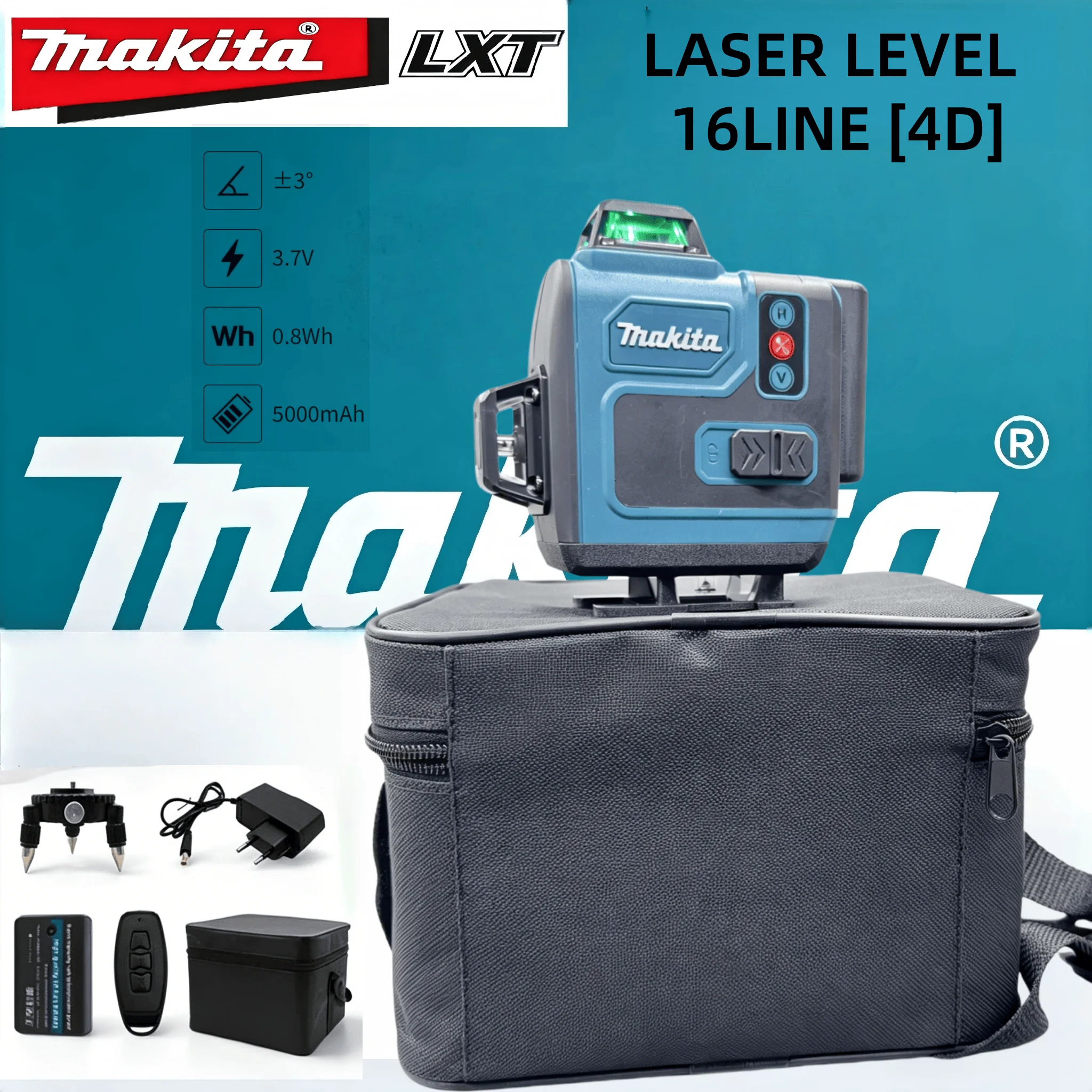 Makita 18V 16 Lines 6.0Ah Lithium Battery Green Beam Laser Level 360° Auto Self Leveling Measuring Building Construction tool
Makita 18V 16 Lines 6.0Ah Lithium Battery Green Beam Laser Level 360° Auto Self Leveling Measuring Building Construction tool
