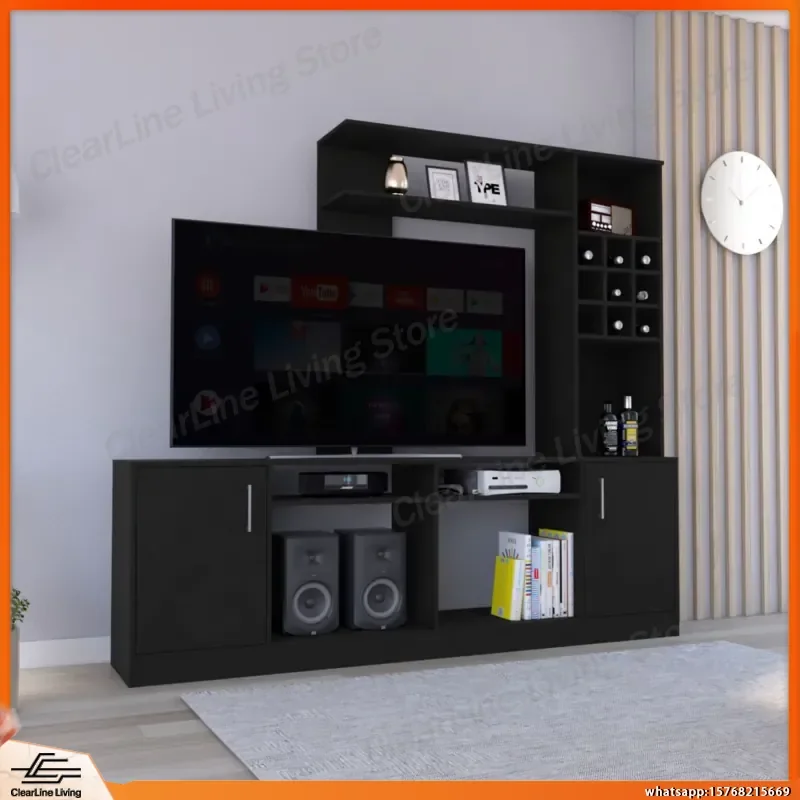 Black TV Stand with Double Doors and Six Open Shelves for 78 Inch TV Living Room Entertainment Center Modern Media Console
Black TV Stand with Double Doors and Six Open Shelves for 78 Inch TV Living Room Entertainment Center Modern Media Console