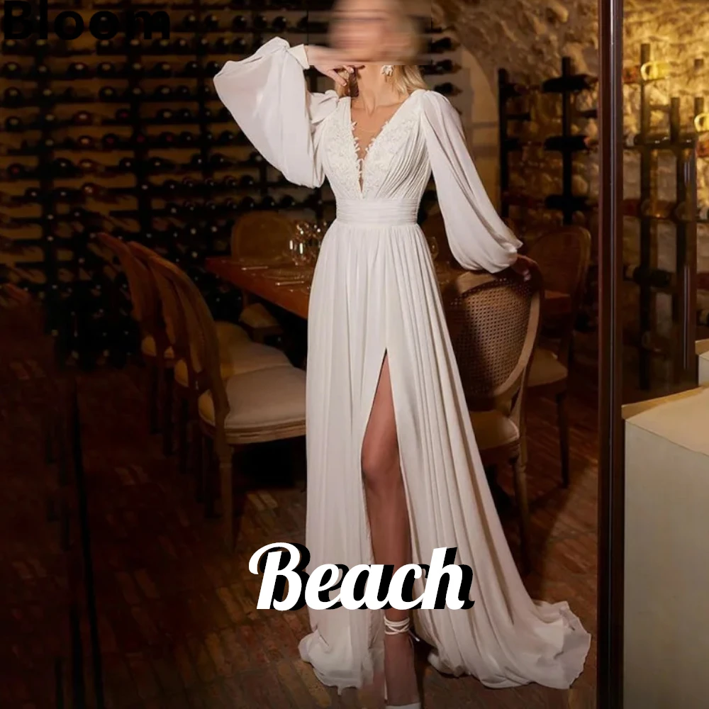 Beach Puff Sleeve Lace Wedding Dresses A Line V Neck Bride Dress Long Chiffon Side Split Elegant Floor Length Wedding Gowns
Beach Puff Sleeve Lace Wedding Dresses A Line V Neck Bride Dress Long Chiffon Side Split Elegant Floor Length Wedding Gowns