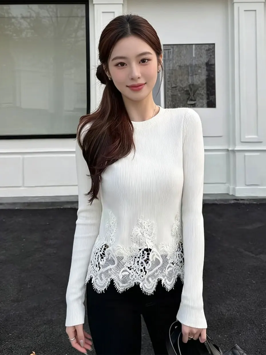 White Lace Splicing Knitted Sweater Women's Fashionable Innerwear Outerwear Unique Spring 2026 New Style Polyester Fiber
White Lace Splicing Knitted Sweater Women's Fashionable Innerwear Outerwear Unique Spring 2026 New Style Polyester Fiber