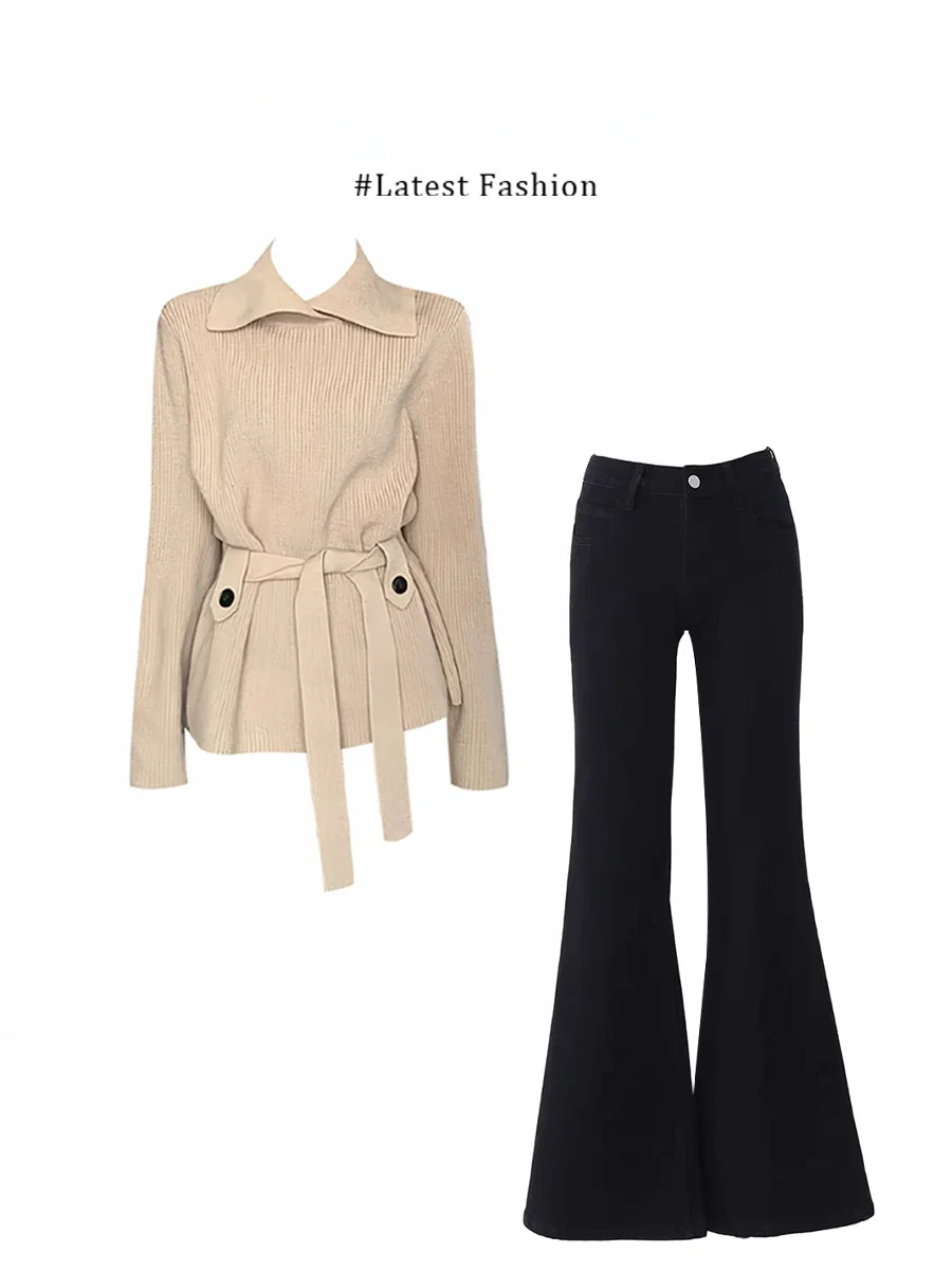 Korean Style Gentle Lazy Style Knitted Sweater Waist Cinched Jeans Slimming Set Women's Long Sleeve Casual Fashion Spring Outfit
Korean Style Gentle Lazy Style Knitted Sweater Waist Cinched Jeans Slimming Set Women's Long Sleeve Casual Fashion Spring Outfit