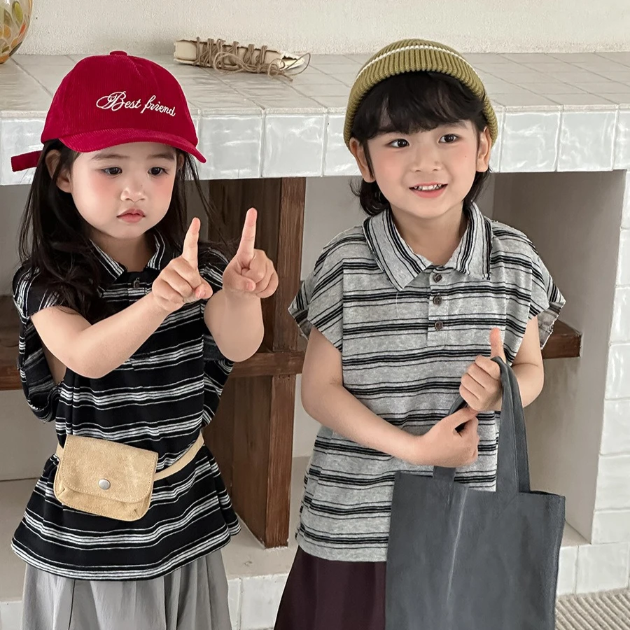 T-shirt 2026 Spring and Summer New Children's Clothing Korean Style Boys and Girls Loose Striped Fur-edged Short-sleeved T-shirt
T-shirt 2026 Spring and Summer New Children's Clothing Korean Style Boys and Girls Loose Striped Fur-edged Short-sleeved T-shirt