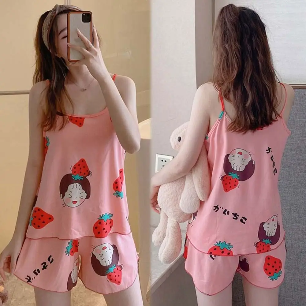 Fashion Round Neck Camisole Shorts Nightwear Summer Carrot Sweet Sleepwear Set Loose Strawberry Sleeveless Pajamas Women Gifts
Fashion Round Neck Camisole Shorts Nightwear Summer Carrot Sweet Sleepwear Set Loose Strawberry Sleeveless Pajamas Women Gifts