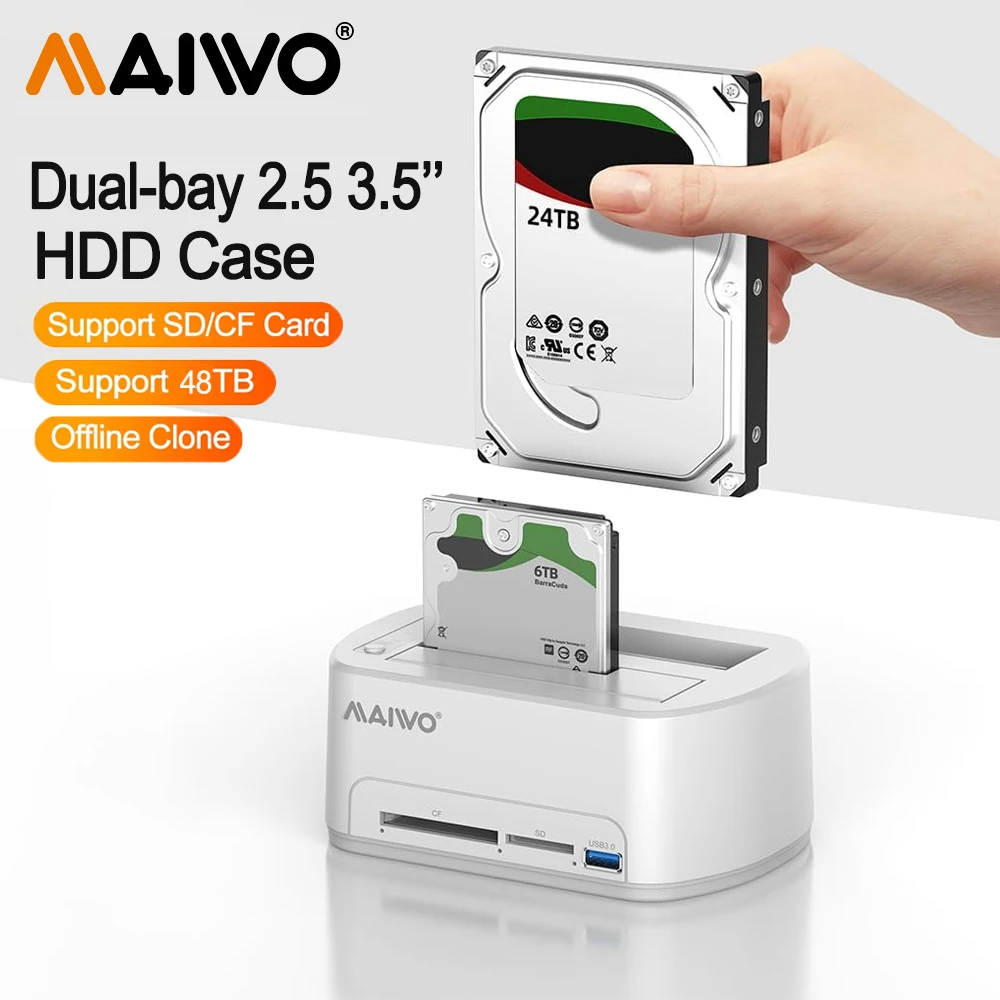 Док-станция MAIWO SATA-USB3.0 с двумя отсеками для жестких дисков и автономным клонированием для 2,5 и 3,5-дюймового жесткого диска емкостью 48 ТБ с поддержкой CF/SD-карты
Док-станция MAIWO SATA-USB3.0 с двумя отсеками для жестких дисков и автономным клонированием для 2,5 и 3,5-дюймового жесткого диска емкостью 48 ТБ с поддержкой CF/SD-карты