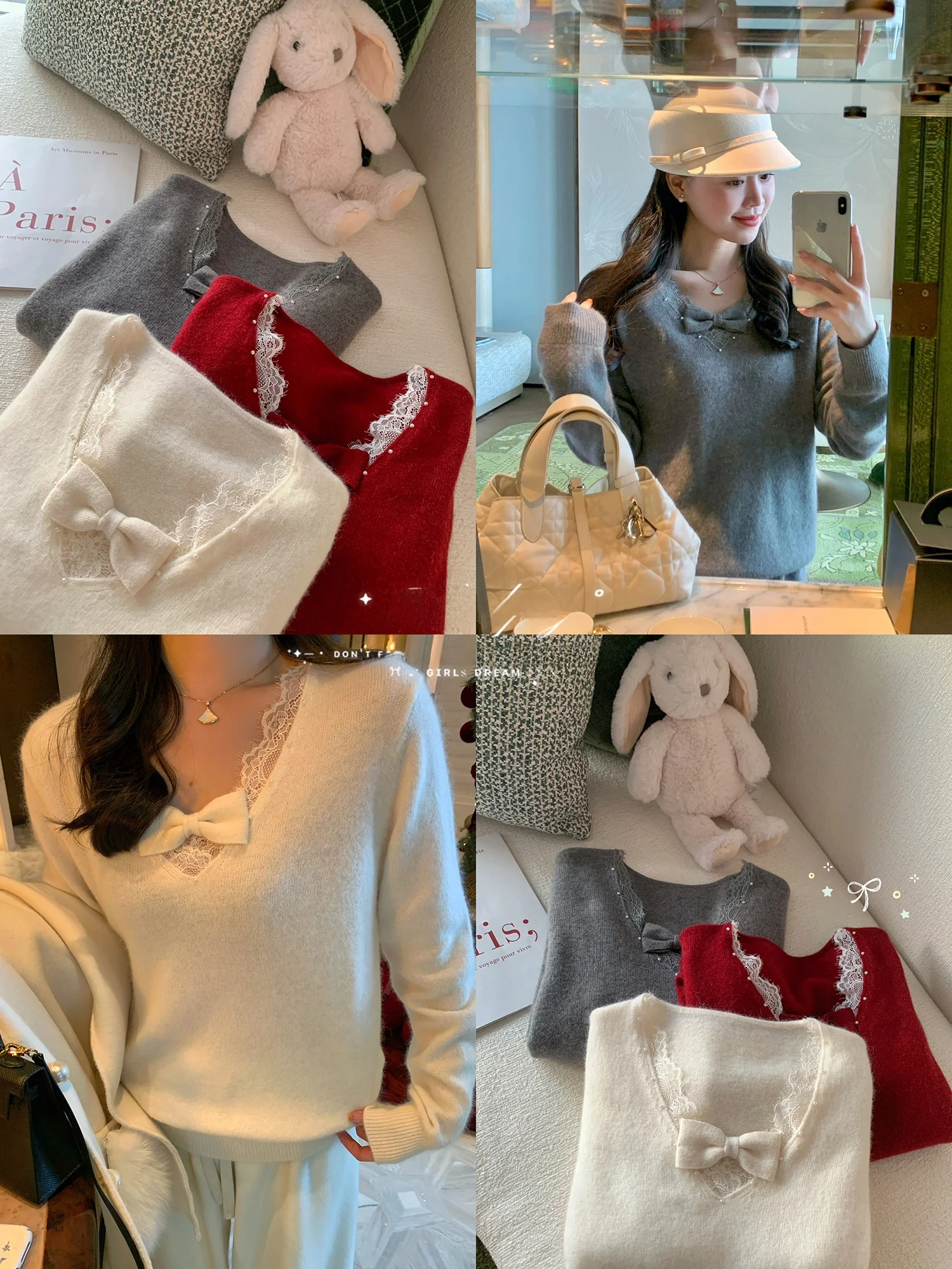 Wang Han Yan Sweet Sister Diary Alpaca Wool Camere V-ne Lace Knot Knitted Top Women Winter Long Sve Inner Wear
Wang Han Yan Sweet Sister Diary Alpaca Wool Camere V-ne Lace Knot Knitted Top Women Winter Long Sve Inner Wear