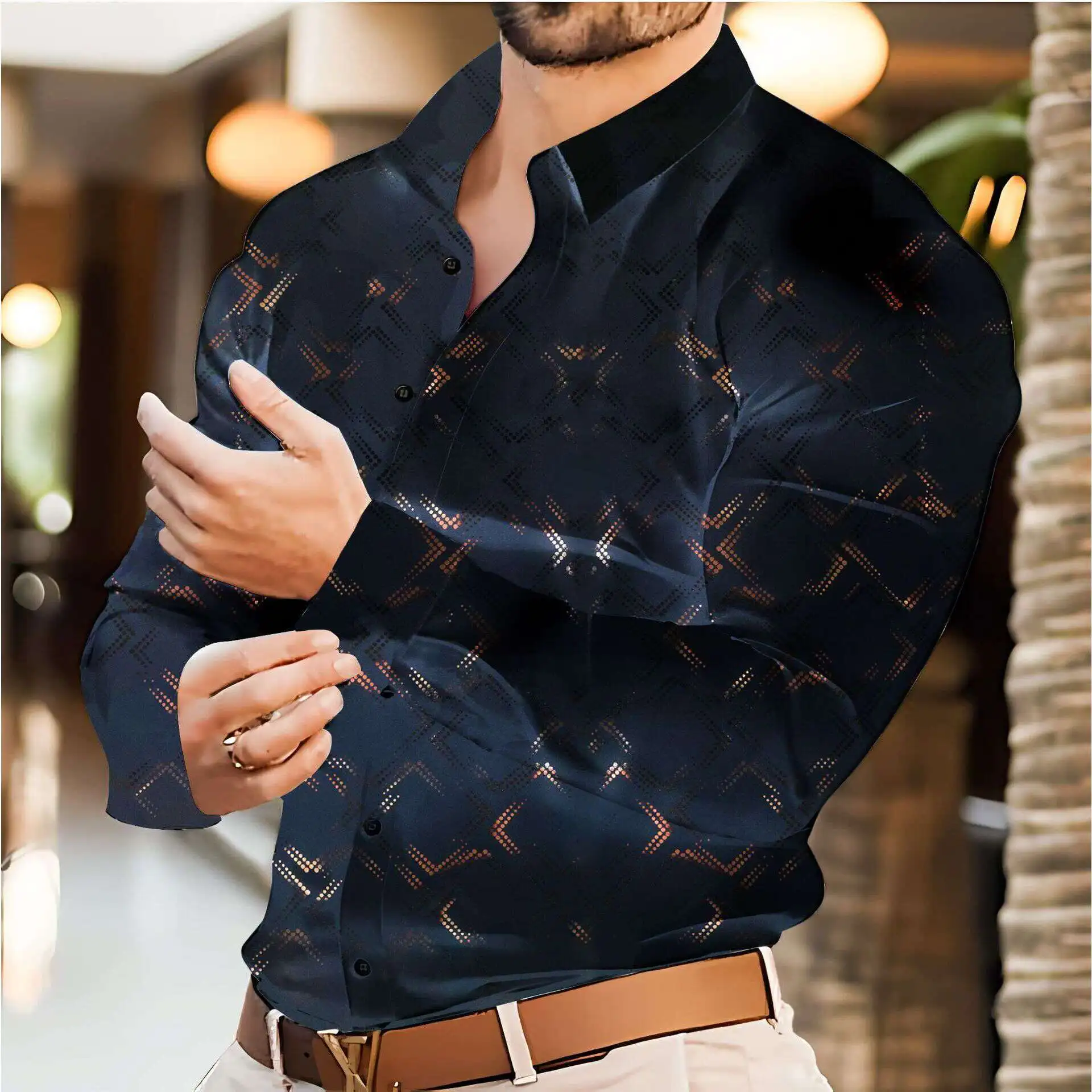 Faionable Geometric Gold Printing Casual Long Sve Men's irt Spring Autumn PU Leather Fabric Non-iron Treaent
Faionable Geometric Gold Printing Casual Long Sve Men's irt Spring Autumn PU Leather Fabric Non-iron Treaent