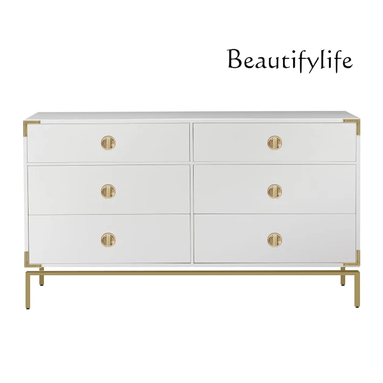 Nordic light luxury modern simple paint white retro gold foot bedroom storage six chest
Nordic light luxury modern simple paint white retro gold foot bedroom storage six chest