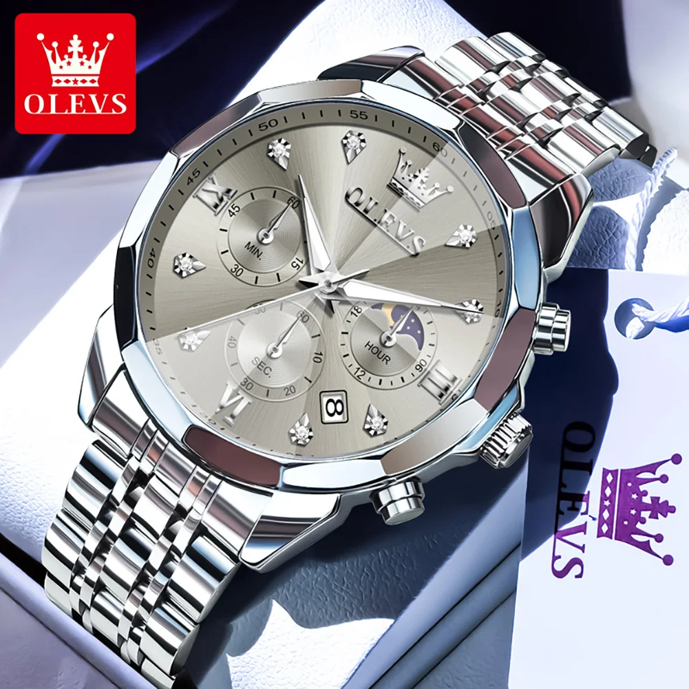 OLEVS Men's Watches Business Fashion Original Quartz Watch for Man Fashion Rhombus Mirror Moon Phase Chronograph Date Waterproof
OLEVS Men's Watches Business Fashion Original Quartz Watch for Man Fashion Rhombus Mirror Moon Phase Chronograph Date Waterproof