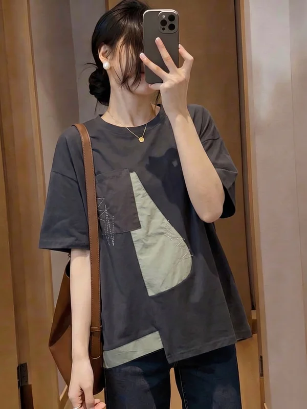 Loose Shoulder Women's T-shirt Gray Short Sleeve Asymmetric Maternity Top Korean Style Summer New Arrival plus Size
Loose Shoulder Women's T-shirt Gray Short Sleeve Asymmetric Maternity Top Korean Style Summer New Arrival plus Size
