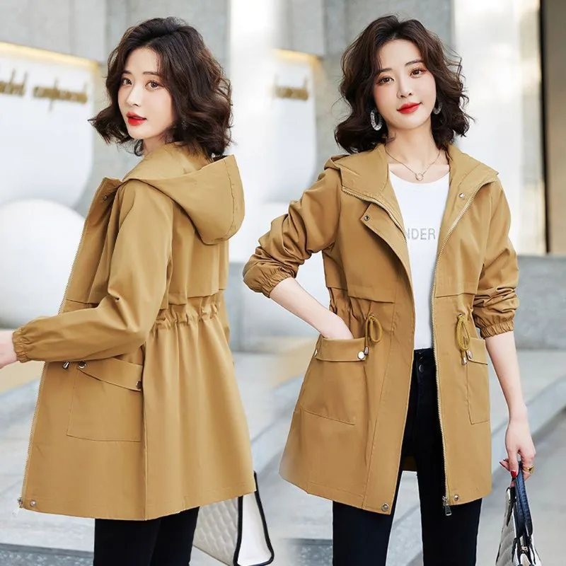 Women's Fashion Long Sleeve Hooded Coat Autumn Mid-length Slim Waist Zipper Trench Coat Korean Chic Trend Coat Women Clothing
Women's Fashion Long Sleeve Hooded Coat Autumn Mid-length Slim Waist Zipper Trench Coat Korean Chic Trend Coat Women Clothing