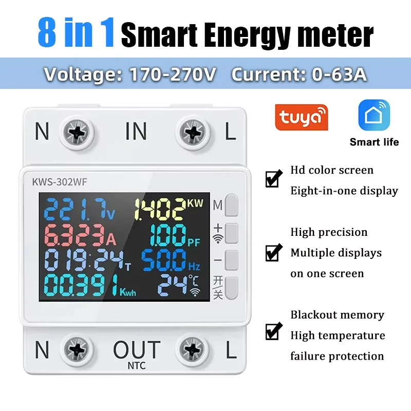 Умный счетчик электроэнергии Tuya WiFi на DIN-рейку, монитор потребления электроэнергии, AC 170-270В 63А, вольтметр, амперметр, измеритель мощности, кВт/ч, частоты и энергии
Умный счетчик электроэнергии Tuya WiFi на DIN-рейку, монитор потребления электроэнергии, AC 170-270В 63А, вольтметр, амперметр, измеритель мощности, кВт/ч, частоты и энергии