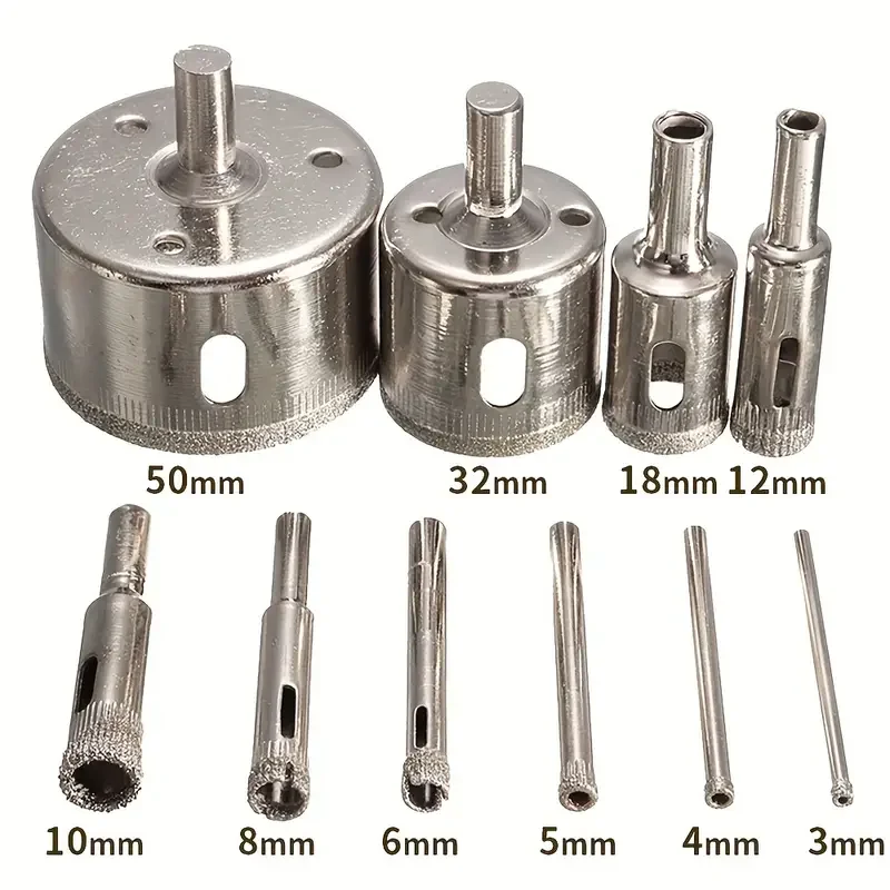 10PCS Diamond Hole Saw Kit 3-50mm Hollow Core Drill Bits for Drilling Glass Stone Porcelain Tile Bottles Drill Bits Set Tools
10PCS Diamond Hole Saw Kit 3-50mm Hollow Core Drill Bits for Drilling Glass Stone Porcelain Tile Bottles Drill Bits Set Tools