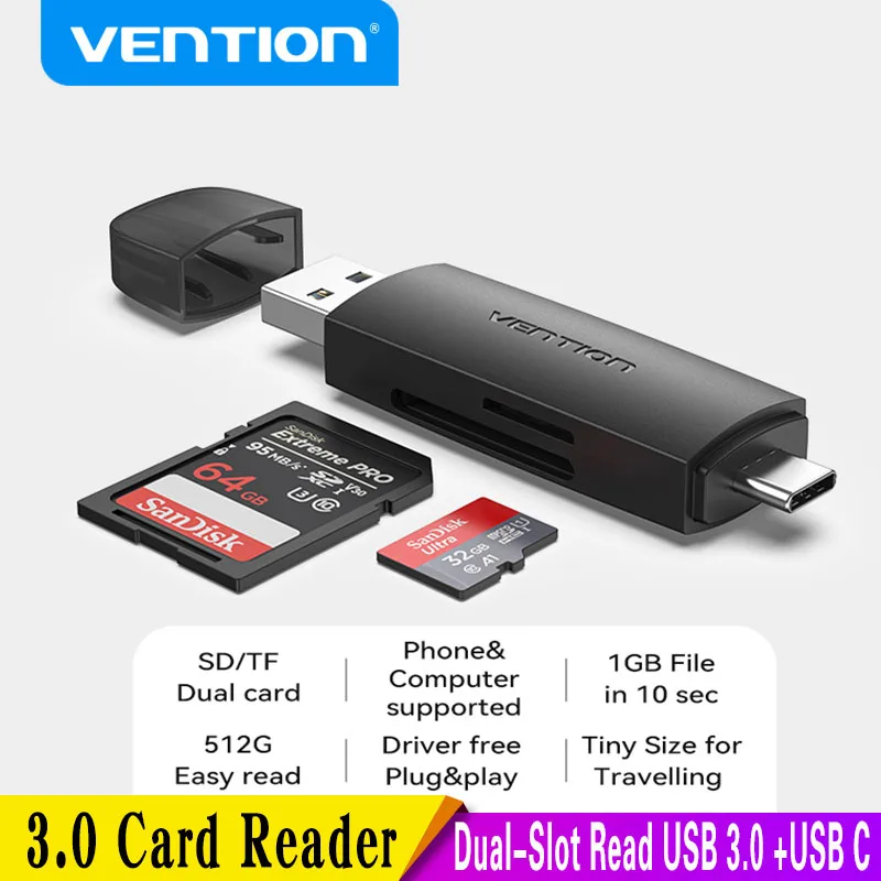Vention 2 in 1 Card Reader USB3.0 Type-C to Micro SD TF Card Reader for Laptop Phone OTG Memory Card Adapter Smart Card Reader
Vention 2 in 1 Card Reader USB3.0 Type-C to Micro SD TF Card Reader for Laptop Phone OTG Memory Card Adapter Smart Card Reader