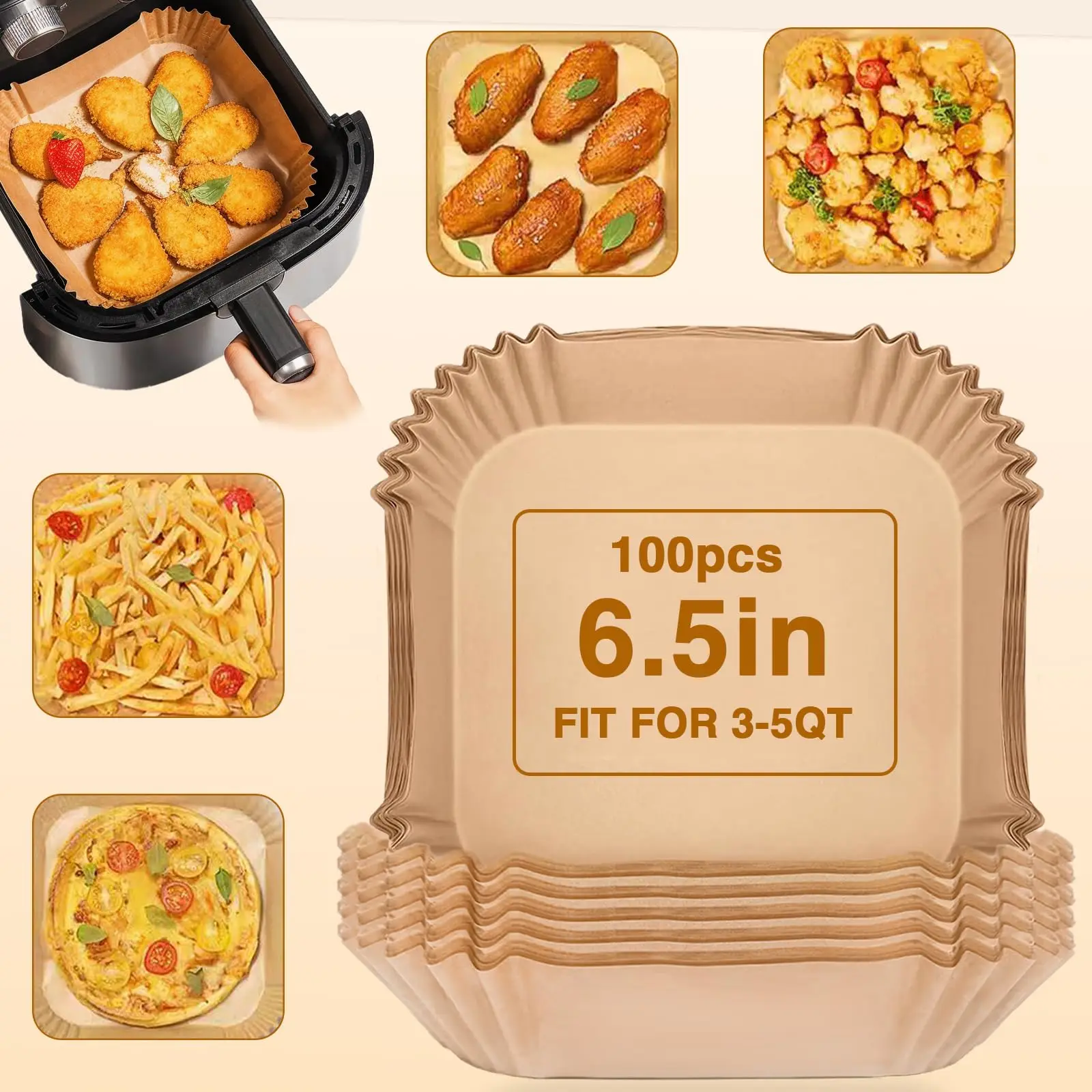 Square Air Fryer Liners Disposable, 100pcs Nonstick Parchment Paper Liners Air Fryer Paper Liners For 3-5 Qt AirFryer Baking Roa
Square Air Fryer Liners Disposable, 100pcs Nonstick Parchment Paper Liners Air Fryer Paper Liners For 3-5 Qt AirFryer Baking Roa