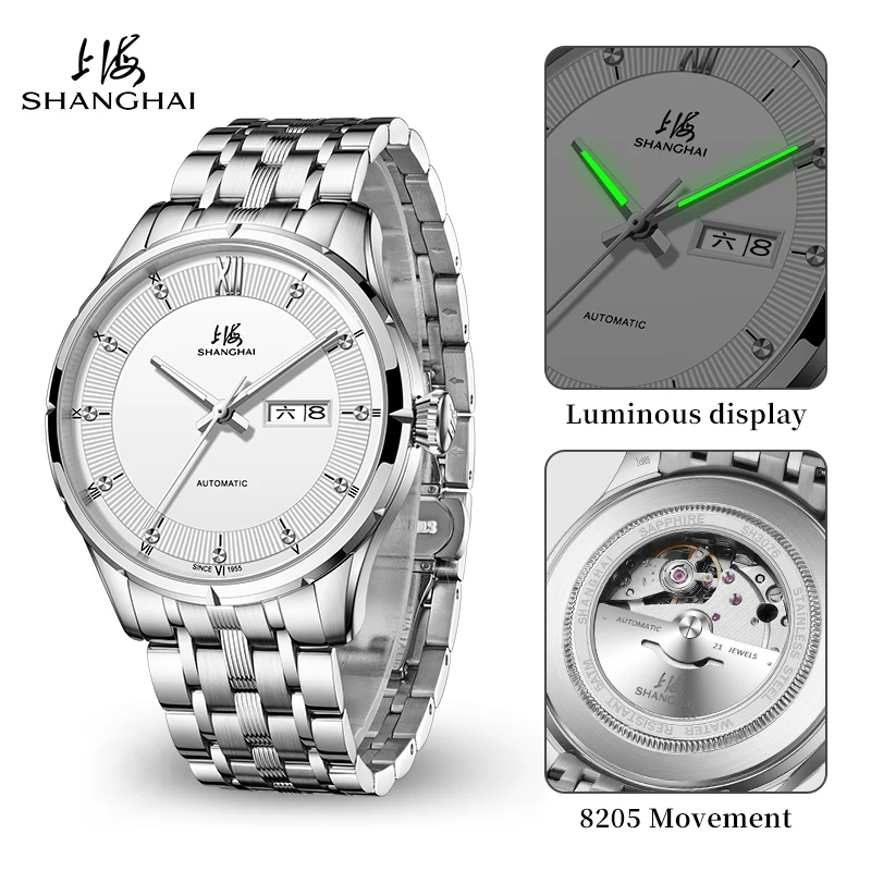 Shanghai Historical Series Men's Watch Double Calendar Luminous Automatic Mechanical Watch Business Watch Casual Watch SH3076
Shanghai Historical Series Men's Watch Double Calendar Luminous Automatic Mechanical Watch Business Watch Casual Watch SH3076