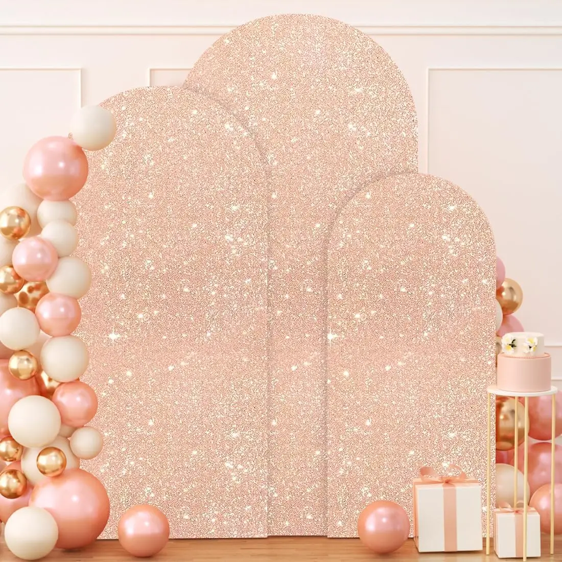 Set of 3 Arch Backdrop Covers 7.2ft/6.6ft/6ft Rose Gold Sequin Spandex Stretchy for Wedding Party Decoration
Set of 3 Arch Backdrop Covers 7.2ft/6.6ft/6ft Rose Gold Sequin Spandex Stretchy for Wedding Party Decoration
