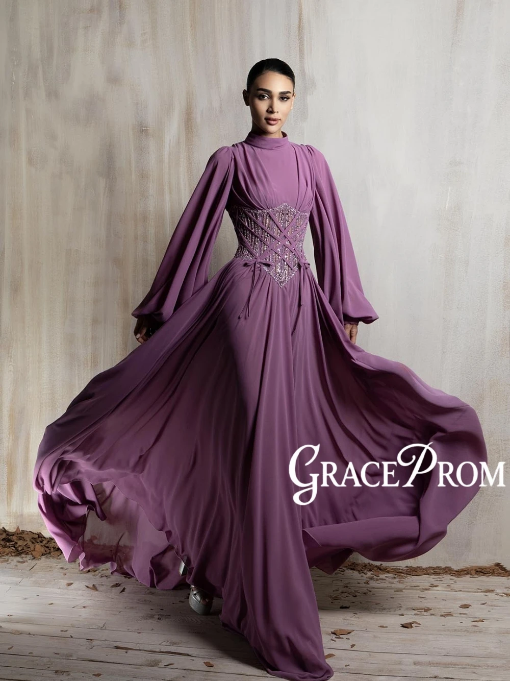 Dubai Muslim Evening Dress High Neck Lantern Sleeve Beaded Corset Flowy Chiffon Maxi Prom Dress Arabic Formal Wedding Party Gown
Dubai Muslim Evening Dress High Neck Lantern Sleeve Beaded Corset Flowy Chiffon Maxi Prom Dress Arabic Formal Wedding Party Gown