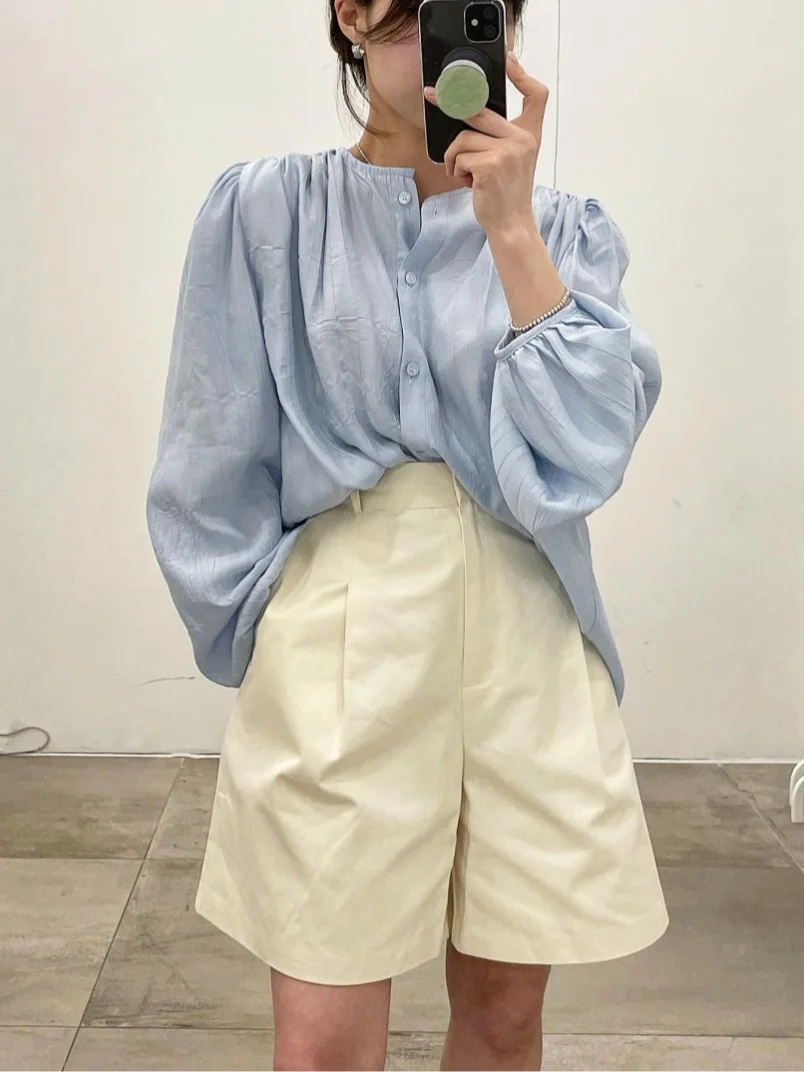 Chic Spring Simple Elegance round Ne Single Button Loose Bubble Sve Thin Sun Protection irt Women's Top Polyester Fiber
Chic Spring Simple Elegance round Ne Single Button Loose Bubble Sve Thin Sun Protection irt Women's Top Polyester Fiber