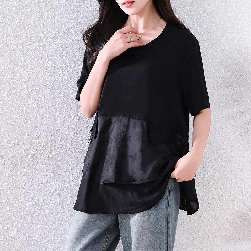 Black Patchwork Big Size Casual T-shirt Women 2025 New Summer Korean Style Fashion Round Neck Short Sleeve Black Loose Tees Tops
Black Patchwork Big Size Casual T-shirt Women 2025 New Summer Korean Style Fashion Round Neck Short Sleeve Black Loose Tees Tops