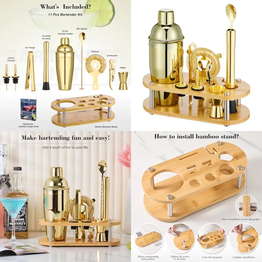 Cocktail Shaker Set Bartender Kit - 11 Pcs Bar Tool Set with Bamboo Stand All Bar Accessories: Martini Shaker, Strainer, Jigger
Cocktail Shaker Set Bartender Kit - 11 Pcs Bar Tool Set with Bamboo Stand All Bar Accessories: Martini Shaker, Strainer, Jigger