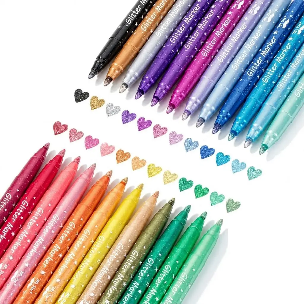 24 Pack Glitter Marker Pens, Assorted Colors, Medium Tip, Non-Toxic, Quick-Dry for Crafts & Art
24 Pack Glitter Marker Pens, Assorted Colors, Medium Tip, Non-Toxic, Quick-Dry for Crafts & Art