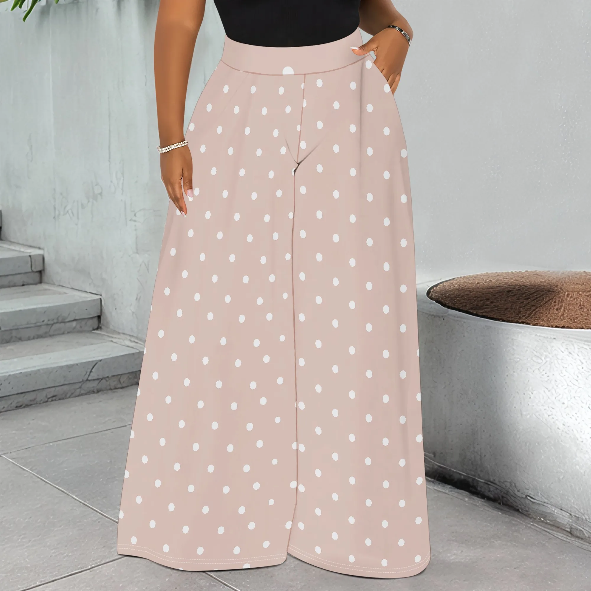 Polka Dot Wide Leg Pants, Dots Print Trousers, Pockets High Waist Bottoms, Casual Work Wear for Women, S-3XL
Polka Dot Wide Leg Pants, Dots Print Trousers, Pockets High Waist Bottoms, Casual Work Wear for Women, S-3XL
