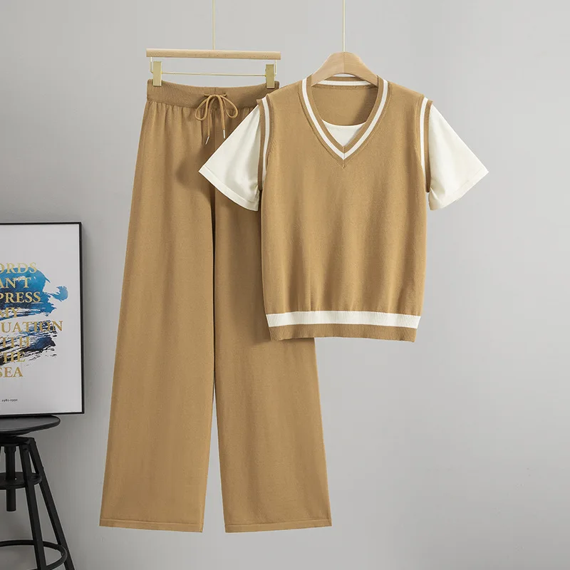 Summer New Casual Knitted 2 Piece Sets Women Short Sleeve Knit T-shirts Pullover Tops Long Sweatpants Outfit Loose Fashion B692
Summer New Casual Knitted 2 Piece Sets Women Short Sleeve Knit T-shirts Pullover Tops Long Sweatpants Outfit Loose Fashion B692