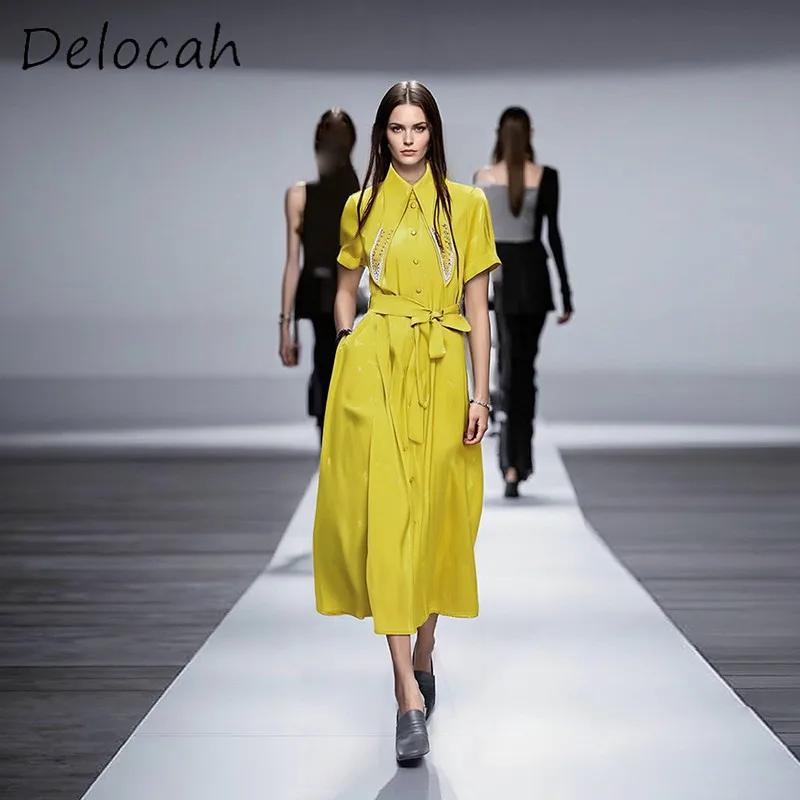 Delocah Fashion Women's Turn-Down Collar Nail Bead Decoration Bow Belt Slim fit Big Swing Temperament Short Sleeve Dress
Delocah Fashion Women's Turn-Down Collar Nail Bead Decoration Bow Belt Slim fit Big Swing Temperament Short Sleeve Dress